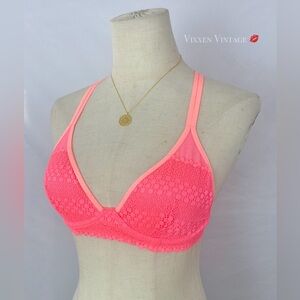 AERIE UNLINED TRIANGLE MESH LACE RACERBACK BRA IN NEON PINK